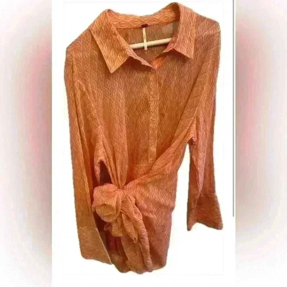 Free People Rillo Shirt Dress Pink Rose women’s Large Cover Up Orange Tropical